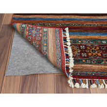 Load image into Gallery viewer, 3&#39;4&quot;x5&#39; Pure Wool Red With Colorful Tassles Hand Knotted Super Kazak Khorjin Design Oriental Rug FWR361572