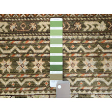 Load image into Gallery viewer, 4&#39;x5&#39;9&quot; Green With Colorful Tassles Hand Knotted Super Kazak Khorjin Design Natural Wool Oriental Rug FWR361620