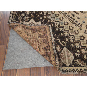 4'9"x7'3" Vintage Beige Persian Shiraz With Triple Medallion Worn Down Clean Distressed Hand Knotted Natural Wool Oriental Rug FWR363654