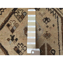 Load image into Gallery viewer, 4&#39;9&quot;x7&#39;3&quot; Vintage Beige Persian Shiraz With Triple Medallion Worn Down Clean Distressed Hand Knotted Natural Wool Oriental Rug FWR363654