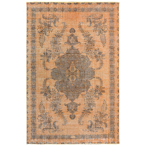 6'1"x9'6" Semi Antique Orange Cast Persian Tabriz with Open Field Design Hand Knotted Distressed Look Clean Organic Wool Oriental Rug FWR365442