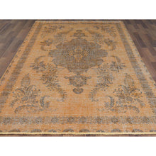 Load image into Gallery viewer, 6&#39;1&quot;x9&#39;6&quot; Semi Antique Orange Cast Persian Tabriz with Open Field Design Hand Knotted Distressed Look Clean Organic Wool Oriental Rug FWR365442