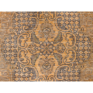 6'1"x9'6" Semi Antique Orange Cast Persian Tabriz with Open Field Design Hand Knotted Distressed Look Clean Organic Wool Oriental Rug FWR365442