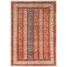 Load image into Gallery viewer, 6&#39;2&quot;x8&#39;8&quot; Colorful Super Kazak with Shawl Design Hand Knotted Vibrant Pure Wool Oriental Rug FWR366936