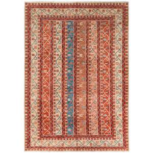 6'2"x8'8" Colorful Super Kazak with Shawl Design Hand Knotted Vibrant Pure Wool Oriental Rug FWR366936