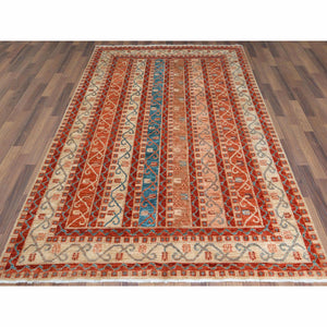 6'2"x8'8" Colorful Super Kazak with Shawl Design Hand Knotted Vibrant Pure Wool Oriental Rug FWR366936