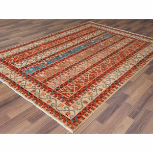 6'2"x8'8" Colorful Super Kazak with Shawl Design Hand Knotted Vibrant Pure Wool Oriental Rug FWR366936