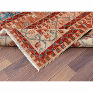 6'2"x8'8" Colorful Super Kazak with Shawl Design Hand Knotted Vibrant Pure Wool Oriental Rug FWR366936