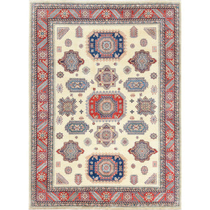 10'x13'8" Ivory, Afghan Special Kazak with Caucasian Design, Organic Wool, Hand Knotted, Oriental Rug FWR369228