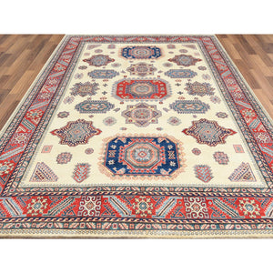 10'x13'8" Ivory, Afghan Special Kazak with Caucasian Design, Organic Wool, Hand Knotted, Oriental Rug FWR369228