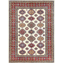 Load image into Gallery viewer, 8&#39;8&quot;x11&#39;10&quot; Hand Knotted Ivory Afghan Super Kazak with Geometric Design Shiny Wool Oriental Rug FWR369912