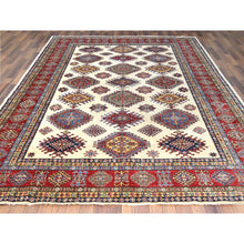 Load image into Gallery viewer, 8&#39;8&quot;x11&#39;10&quot; Hand Knotted Ivory Afghan Super Kazak with Geometric Design Shiny Wool Oriental Rug FWR369912