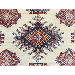 8'8"x11'10" Hand Knotted Ivory Afghan Super Kazak with Geometric Design Shiny Wool Oriental Rug FWR369912