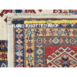 8'8"x11'10" Hand Knotted Ivory Afghan Super Kazak with Geometric Design Shiny Wool Oriental Rug FWR369912