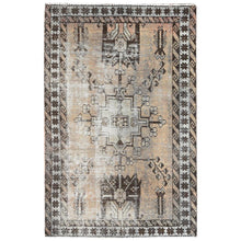 Load image into Gallery viewer, 3&#39;10&quot;x6&#39; Beige, Sheared Low Distressed Look Worn Wool, Hand Knotted Vintage Persian Shiraz, Oriental Rug FWR371706