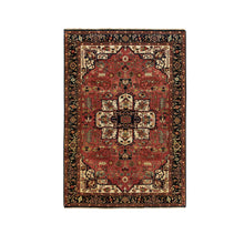 Load image into Gallery viewer, 4&#39;x6&#39; Red Antiqued Heriz Re-Creation Handspun New Zealand Wool Hand Knotted Oriental Rug FWR372114