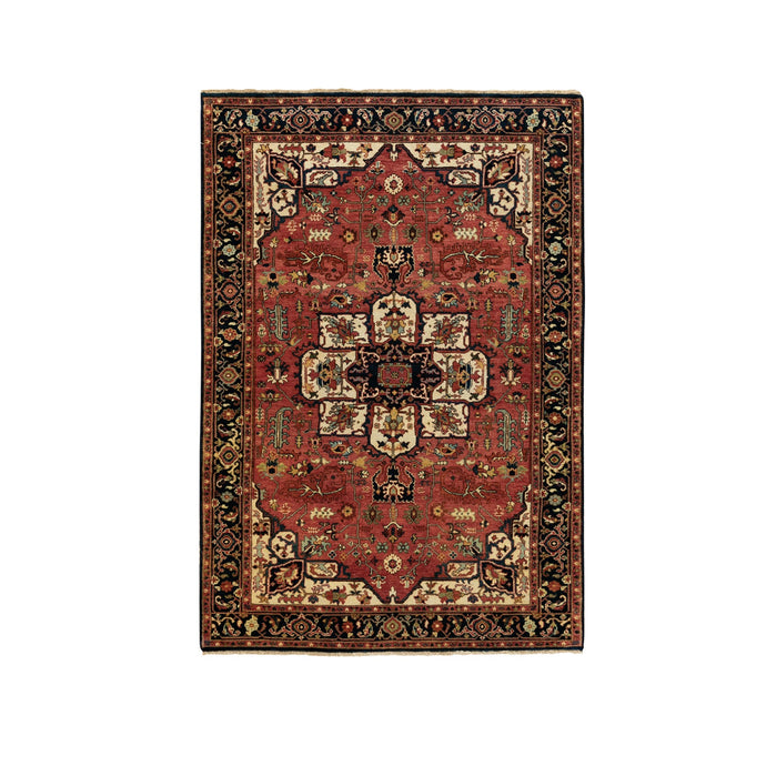 4'x6' Red Antiqued Heriz Re-Creation Handspun New Zealand Wool Hand Knotted Oriental Rug FWR372114