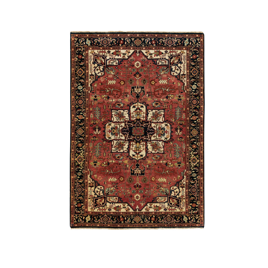 4'x6' Red Antiqued Heriz Re-Creation Handspun New Zealand Wool Hand Knotted Oriental Rug FWR372114