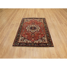 Load image into Gallery viewer, 4&#39;x6&#39; Red Antiqued Heriz Re-Creation Handspun New Zealand Wool Hand Knotted Oriental Rug FWR372114