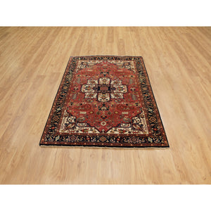 4'x6' Red Antiqued Heriz Re-Creation Handspun New Zealand Wool Hand Knotted Oriental Rug FWR372114