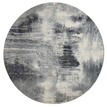 Load image into Gallery viewer, 12&#39;x12&#39; Charcoal Black with Gray Abstract Design Wool and Silk Hand Knotted Oriental Round Rug FWR372600