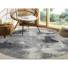 Load image into Gallery viewer, 12&#39;x12&#39; Charcoal Black with Gray Abstract Design Wool and Silk Hand Knotted Oriental Round Rug FWR372600