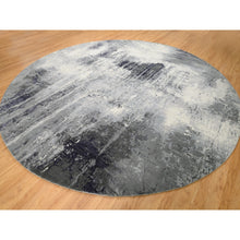 Load image into Gallery viewer, 12&#39;x12&#39; Charcoal Black with Gray Abstract Design Wool and Silk Hand Knotted Oriental Round Rug FWR372600