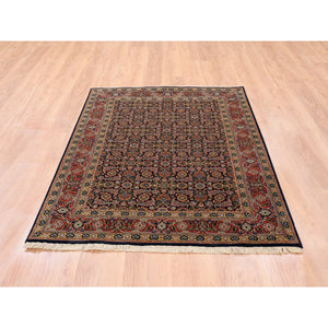 4'x6' Hand Knotted Midnight Blue All Over Herat Fish Design Hand Spun Wool Oriental Rug FWR374076