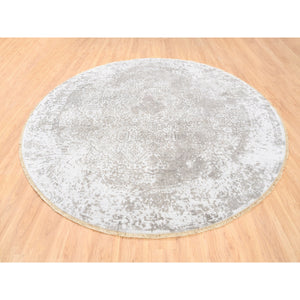 10'x10' Round Grey Broken Persian Design Wool And Pure Silk Hand Knotted Oriental Rug FWR374208