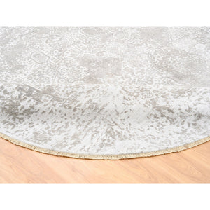 10'x10' Round Grey Broken Persian Design Wool And Pure Silk Hand Knotted Oriental Rug FWR374208