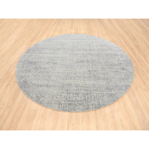 8'10"x8'10" Gray Fine Jacquard Wool and Plant Based Silk Tone on Tone Hand Loomed Oriental Round Rug FWR377184