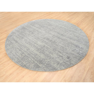 8'10"x8'10" Gray Fine Jacquard Wool and Plant Based Silk Tone on Tone Hand Loomed Oriental Round Rug FWR377184