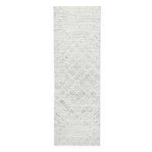 Load image into Gallery viewer, 4&#39;x12&#39; Modern Hand Spun Undyed Natural Wool Cut And Loop Pile Hand Knotted Ivory with Gray Oriental Wide Runner Rug FWR377436