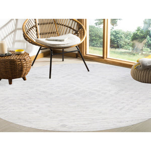 11'10"x11'10" Modern Hand Spun Undyed Natural Wool Hand Knotted Ivory Oriental Round Rug FWR377592