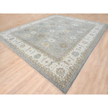 Load image into Gallery viewer, 14&#39;x16&#39; Organic Wool Karajeh and Geometric Design Frost Gray Hand Knotted Oriental Oversized Squarish Rug FWR378408