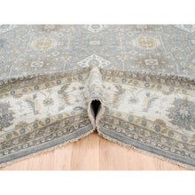 Load image into Gallery viewer, 14&#39;x16&#39; Organic Wool Karajeh and Geometric Design Frost Gray Hand Knotted Oriental Oversized Squarish Rug FWR378408