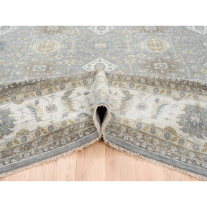 14'x16' Organic Wool Karajeh and Geometric Design Frost Gray Hand Knotted Oriental Oversized Squarish Rug FWR378408