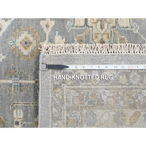 14'x16' Organic Wool Karajeh and Geometric Design Frost Gray Hand Knotted Oriental Oversized Squarish Rug FWR378408