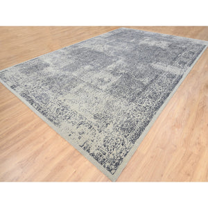 12'x18'2" Wool and Plant Based Silk Hand Loomed Light Gray Fine Jacquard with Erased Design Oriental Oversized Rug FWR379830