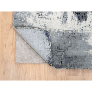 4'1"x6' Gray with Touches of Ivory Abstract Design Wool and Silk Hand Knotted Oriental Rug FWR380772