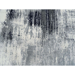 4'1"x6' Gray with Touches of Ivory Abstract Design Wool and Silk Hand Knotted Oriental Rug FWR380772