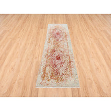 Load image into Gallery viewer, 2&#39;6&quot;x8&#39; Pink Persian Erased Medallion Design Wool and Pure Silk Hand Knotted Oriental Runner Rug FWR380778