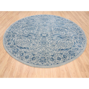 12'x12' Hand Loomed Gray Fine Jacquard with Sickle Leaf Design Wool and Plant Based Silk Oriental Round Rug FWR381036