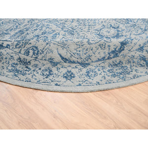 12'x12' Hand Loomed Gray Fine Jacquard with Sickle Leaf Design Wool and Plant Based Silk Oriental Round Rug FWR381036