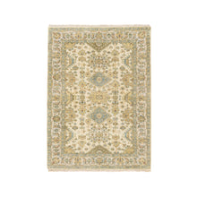 Load image into Gallery viewer, 4&#39;1&quot;x6&#39; Ivory, Karajeh Design, Soft and Pure Wool, Hand Knotted, Oriental Rug FWR381756