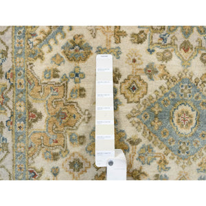 4'1"x6' Ivory, Karajeh Design, Soft and Pure Wool, Hand Knotted, Oriental Rug FWR381756