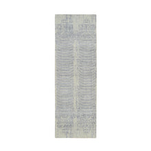 Load image into Gallery viewer, 2&#39;6&quot;x8&#39; Gray, Tone On Tone Transitional Erased Design, Jacquard Wool And Plant Based Silk, Hand Loomed, Oriental, Runner Rug FWR382566