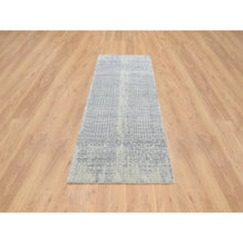 Load image into Gallery viewer, 2&#39;6&quot;x8&#39; Gray, Tone On Tone Transitional Erased Design, Jacquard Wool And Plant Based Silk, Hand Loomed, Oriental, Runner Rug FWR382566