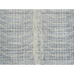 2'6"x8' Gray, Tone On Tone Transitional Erased Design, Jacquard Wool And Plant Based Silk, Hand Loomed, Oriental, Runner Rug FWR382566