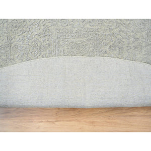 9'2"x9'2" Beige Wool and Plant Based Silk Hand Loomed Fine Jacquard with Erased Design Oriental Round Rug FWR382878